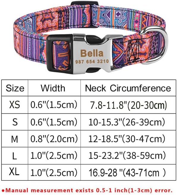 Moonpet Personalized Custom Customized Dog Collar with Engraved ID Tag Dog Name and Phone Number/Heavy Duty Adjustable Dog Collars for Puppy X-Small Small Medium Large X-Large Boy Girl Dogs