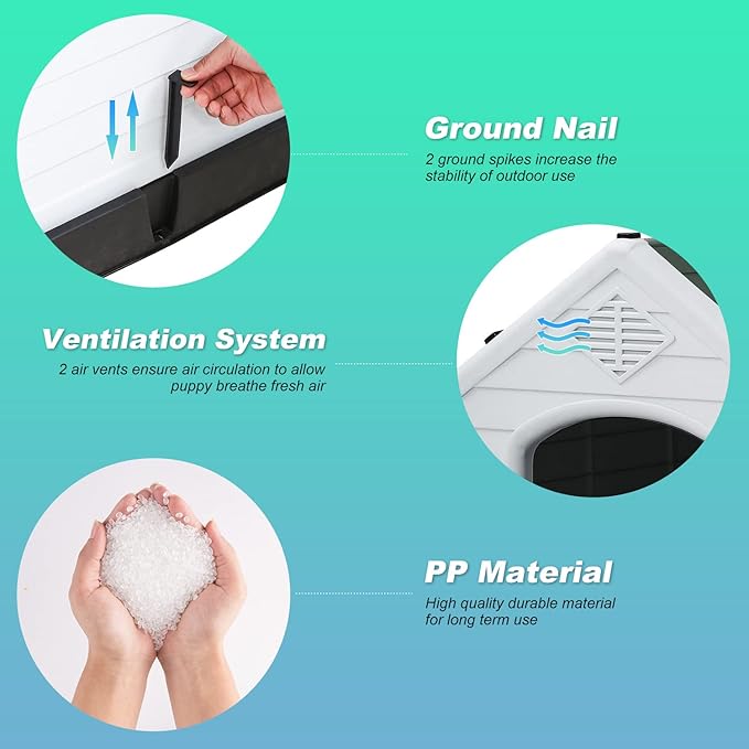 FDW Dog House Indoor Outdoor Durable Ventilate Waterproof Pet Plastic Dog House for Small Medium Large Dogs Insulated Puppy Shelter Kennel Crate with Air Vents and Elevated Floor