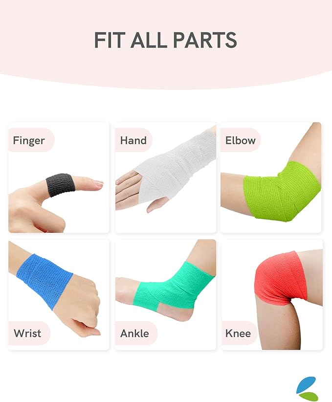 FriCARE Self Adhesive Bandage Wrap, Medical Tape in First Aid Kit, Cohesive Bandages for Wounds Sport Vet, 2 Inches X 5 Yards 16 Rolls, Rich