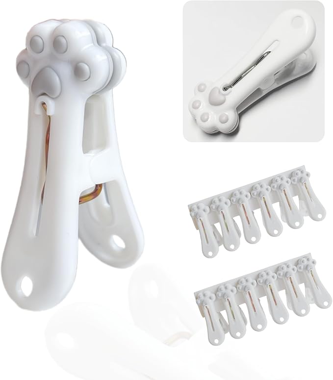 Plastic Clothespins Laundry Clothes Pins (Gray) -12 Pack, Traceless Clothes Pegs, Bag Clips, Food Package Clip, with Cute Cat Claw Pattern