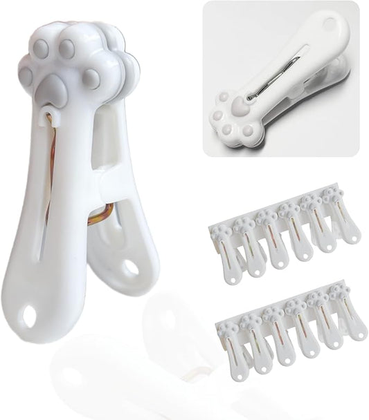 Plastic Clothespins Laundry Clothes Pins (Gray) -12 Pack, Traceless Clothes Pegs, Bag Clips, Food Package Clip, with Cute Cat Claw Pattern
