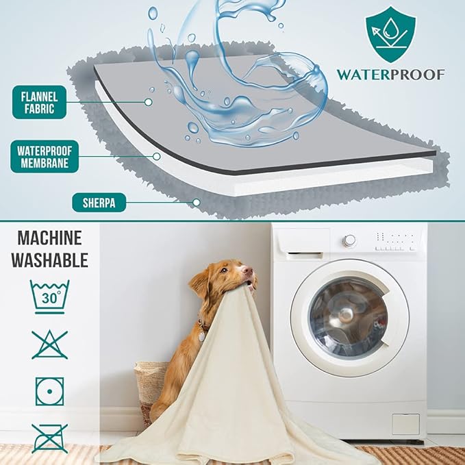 PetAmi Waterproof Dog Blanket Sherpa Fleece, Pet Medium Large Dogs, Reversible Cat Throw Bed Couch Sofa Furniture Protector, Soft Plush Microfiber (X-Large 60x80, Beige), X-Large (60x80)