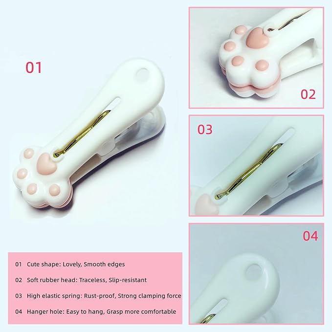 Plastic Clothespins Laundry Clothes Pins-12 Pack, Traceless Clothes Pegs, Bag Clips, Food Package Clip, with Cute Cat Claw Pattern