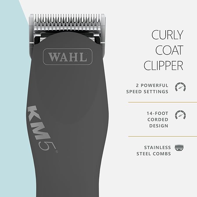 Wahl Pro Animal Curly Coat - KM 2-Speed Pro Clipper - Cat & Dog Grooming Clipper for Pet Care - Great for Poodles & Golden Doodles - Includes 2 Stainless Steel Guide Combs - Gunmetal