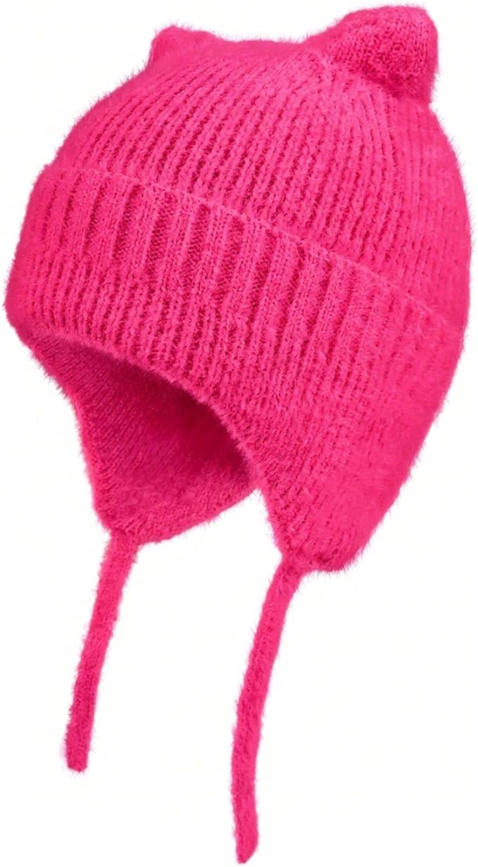 ZOORON Kids Winter Hat for Boys Girls, Cat Beanie Children Knit Skull Cap with Warm Ear Flap, Teen Beanie Hat Age 5-15 Years