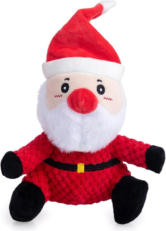 Hollypet Christmas Squeaky Plush Stuffed Durable Dog Toys, Cute Puppy Chew Toys for Small, Medium and Large Breed Dogs, Sitting Santa Claus