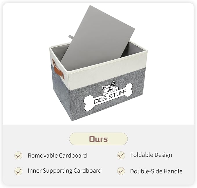 Foldable Dog Toy Box, Fabric Pet Storage, Folding Organizer Home Décor Bin with Handle, Collapsible Storage Basket for Pet Leash, Blanket, Chew Toys and Accessories