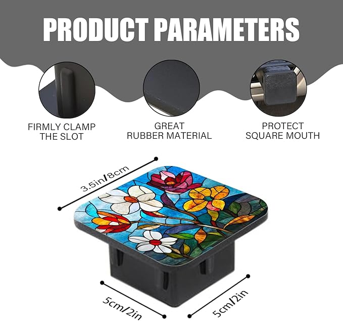 Hitch Cover Fits for 2-Inch Hitch,Colorful Stained - Glass Blooms Rubber Trailer Hitch Cover Tube Plug Insert,Car Exterior Accessories, Receiver Tube Hitch Plug