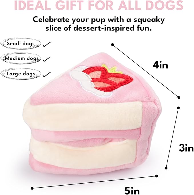 CHEWFFON Dog Birthday Enrichment Toys, Interactive Puppy Puzzle Toy, Crinkle Squeaky Puppy Toy for Boredom, Strawberry Cake Snuffle Toys for Mental Stimulation for All Dog Sizes