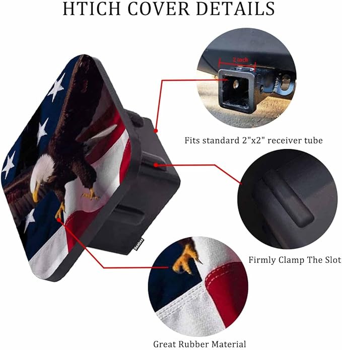 Trailer Hitch Cover for 2" Receivers Bald Eagle, American Flag Waving Flying Bald Eagle Receiver Tube Hitch Plug Towing Hitch Covers Truck Hitch Accessories for Sedans Cars SUVs