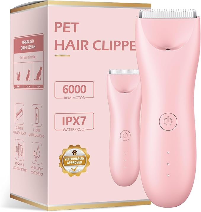 Handy Dog Cat Clippers - Professional Cordless Grooming Tools - Low Noise Pet Hair Trimmer Kit, TS032, Pink