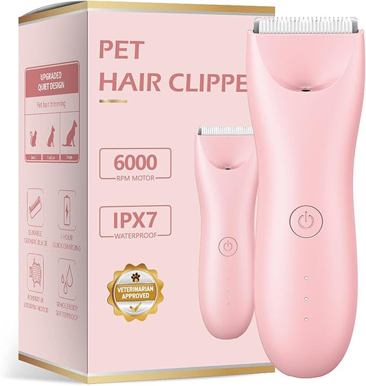 Handy Dog Cat Clippers - Professional Cordless Grooming Tools - Low Noise Pet Hair Trimmer Kit, TS032, Pink