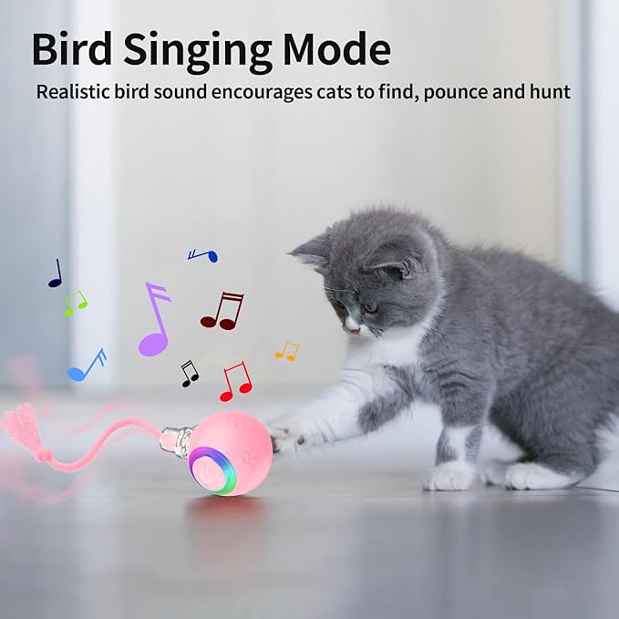 Interactive Cat Toys, Automatic Moving Cat Toys for Bored Indoor Adult Cats, Fast Rolling, Chirping & Motion-Activated Kitty Toys, Fun Gift for Cats with Speedy Tail 2.0, USB Rechargeable,Pink