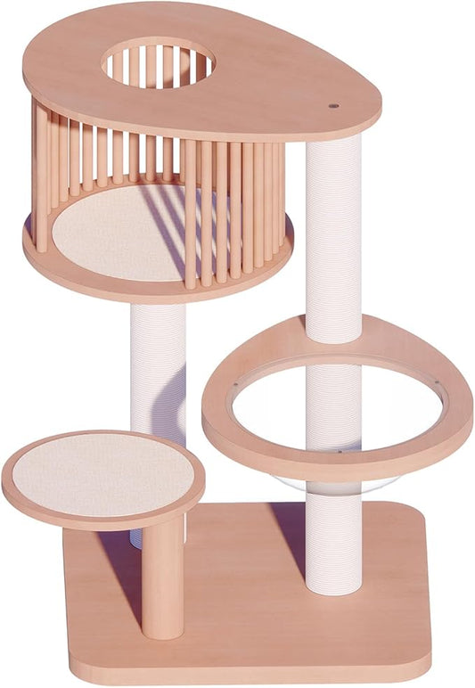 Downpat Cat Tree 36.4" Solid Wood Multi-Level Cat Tower with Condo,Cat Scratching Post,Jumping Space,Furniture Suitable for Cats (with Cat Scratching Mat Pad Anti-Slip Mat)