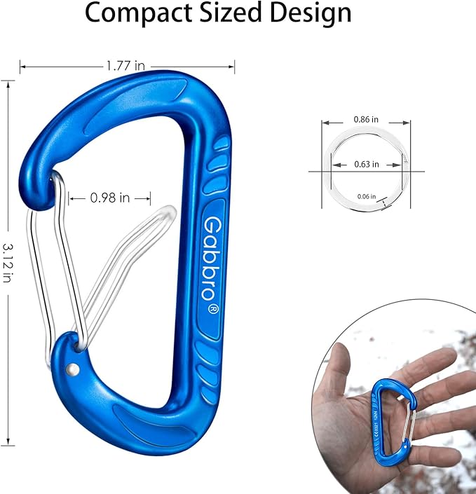 Gabbro Carabiner Clips Heavy Duty, | Wiregate Snap, Screw Locking, Aluminum, Lightweight Caribeener | for Hammock, Hiking, Camping, Water Bottle, Dog Leash Harness, Keychains