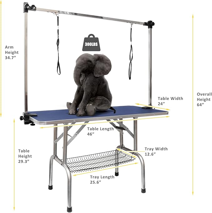 ROOMTEC 46" Dog Grooming Table,Foldable Home Pet Bathing Station with Adjustable Height Arm/Noose/Mesh Tray