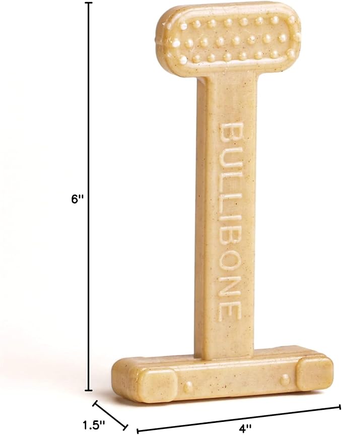 Bullibone Nylon Dog Chew Toy Nylon Bone - Improves Dental Hygiene, Easy to Grip Bottom, and Permeated with Flavor (Peanut Butter, Small - Single)