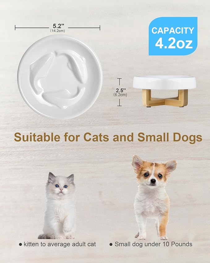 Raised Cat Dog Slow Feeder Bowl with Stand, Cat Bowls for Slow Eating, Ceramic Elevated Slow Feed Cat Bowls, Pet Bowl for Cat and Dog, Cat Puzzle Feeder for Healthy Eating Diet, 2.5'' High, 5.2'' Wide