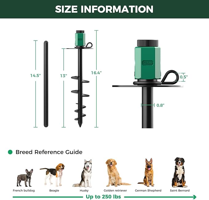 FXW ROOTIE Heavy Duty Dog Tie-Out Stake, Dog Anchor for Yard, Camping, Spiral Ground Design with 360° Swivel Ring for Large Dogs up to 250lbs │ Works with Dog Cable, Leash or Tether│Patent Pending