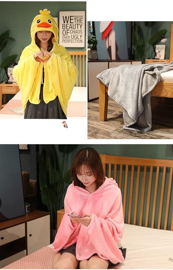 Cute Wearable Blanket Soft Cape for Adult Women Men Warm Cozy Hoodie Cute Animal Bear Cat Bunny Carpet Home