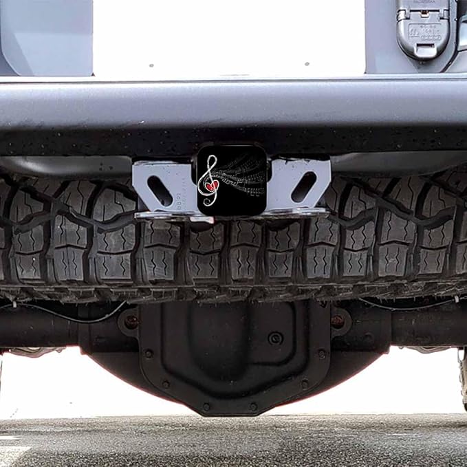 Auto Hitch Cover for Trucks Music Notes, Swirl Treble Love Music Sheet Notes Sturdy Rubber Hitch Tube Covers 2" Trailer Hitch Cover Tow Receiver Tube Plug Cap for Cars Sedans
