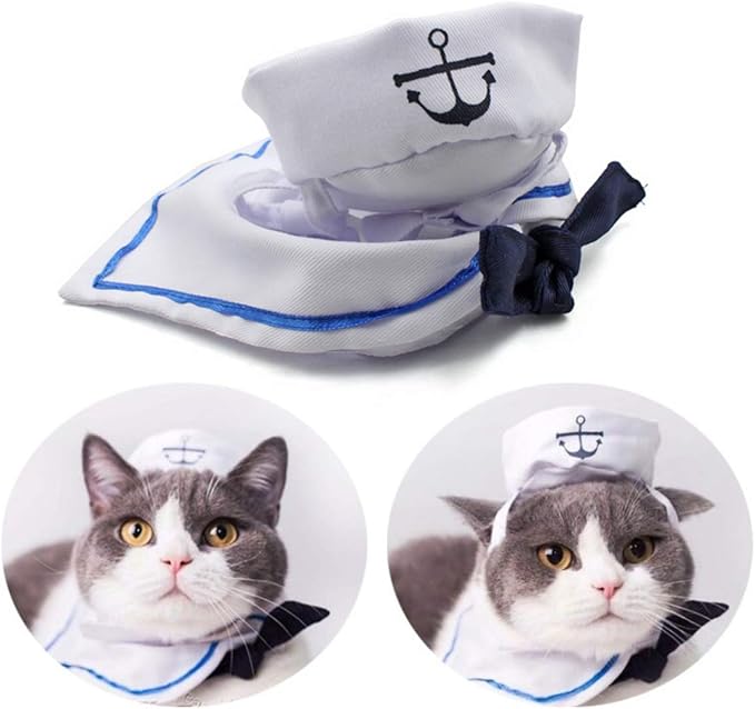 PETLESO Cat Costume Cat Sailor Hat Small Dog Outfit Pet Halloween Costumes for Kitten,Puppy