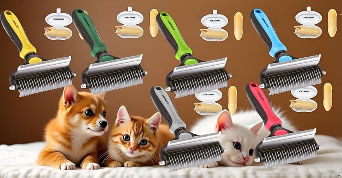 Pet Grooming Set – Deshedding Hair Brush & 2 Finger Toothbrushes – Perfect for Dogs & Cats (Green)