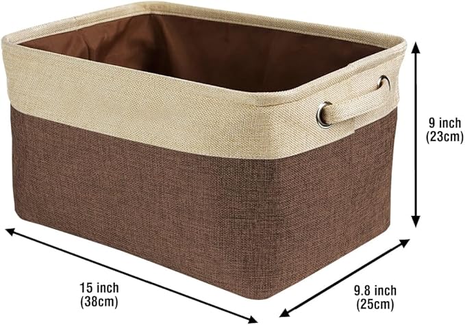 Custom Dog Cat Toys Storage Basket Bin with Name Sturdy Foldable Collapsible Cat Storage Bin with Handles for Organizing Pet Stuffs, Toys, Clothes,( Brown and White), 15" x 9.8" x 9"