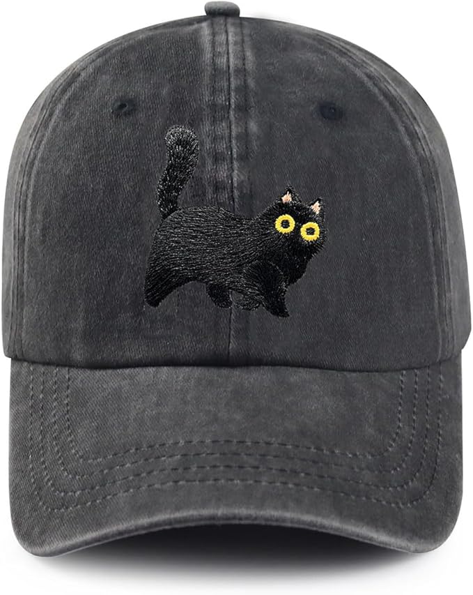 Black Cat Hat,Ragdoll Cat Embroidered Adjustable Cotton Baseball Cap for Men Women,Gifts for Cat Lovers
