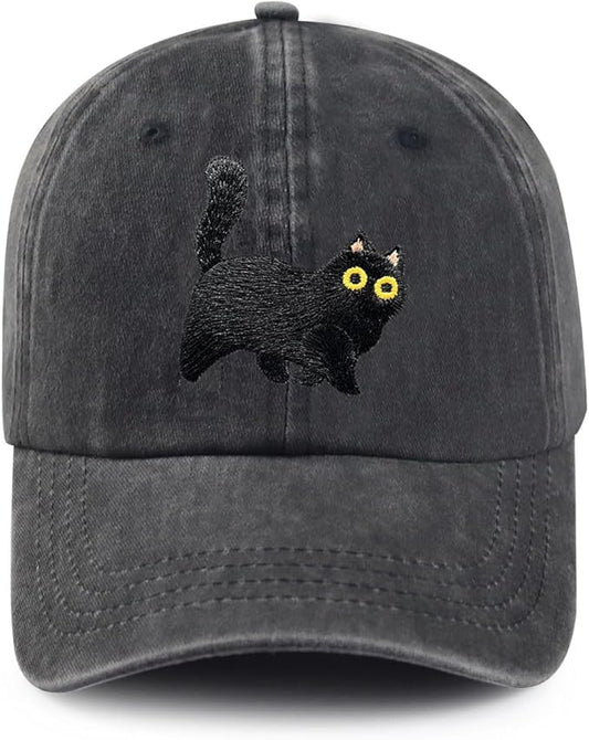 Black Cat Hat,Ragdoll Cat Embroidered Adjustable Cotton Baseball Cap for Men Women,Gifts for Cat Lovers