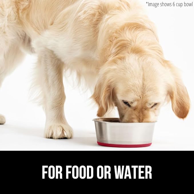 GORILLA GRIP Dog Bowl, Holds 8 Cups (64 fl oz), Heavy Duty Metal Food and Water Bowl for Feeding Dogs and Cats, Easy Clean, Dishwasher Safe, Rust Resistant Stainless Steel, BPA Free Rubber Base, Red