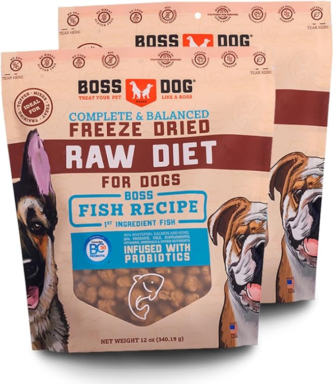 Boss Dog Complete & Balanced Freeze Dried Raw Diet for Dogs, Fish Recipe, 12 oz Bag (Bag of 2)