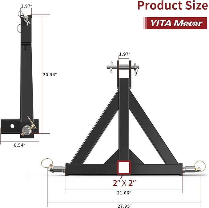 YITAMOTOR 3 Point Trailer Hitch with 2" Receiver for Category 1, 3 Pt Tractor Quick Hitch Drawbar Adapter for Kubota, John Deere, BX, LM25H, WLM Tractor, NorTrac, Yanmar, Kioti, Cat