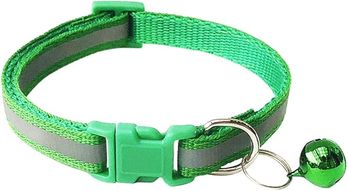 CHBORCHICEN 2-Pack Footprint & Reflective Cat Collar with Bell Basic Dog Cat Collar Buckle Adjustable Polyester Cat Dog Collar or Seatbelts (Small, Green)