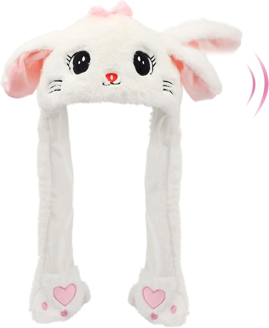 Animal Hat with Ears Moving Jumping Pop Up Beating Hat Plush Holiday Cosplay Dress Up Funny Gift for Kids