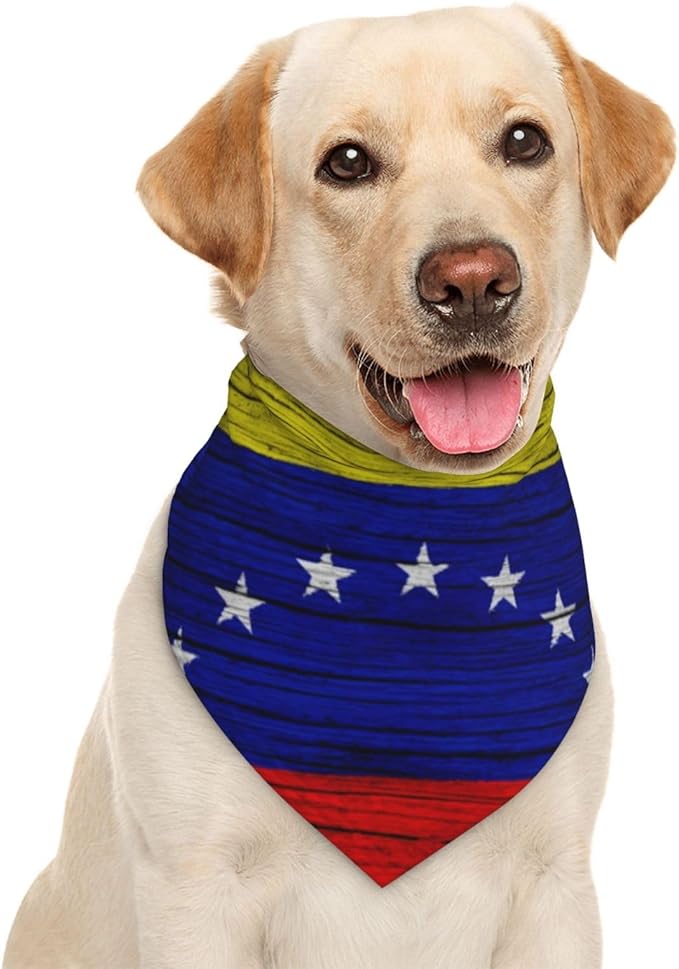 Venezuela Wooden Texture Venezuelan Flag Dog Bandana Scarf Triangle Bibs Pet Accessories Cat Kerchief