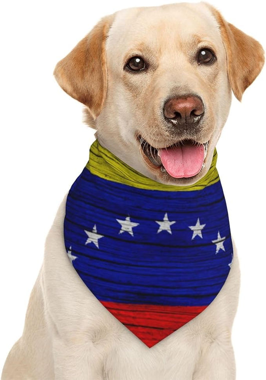 Venezuela Wooden Texture Venezuelan Flag Dog Bandana Scarf Triangle Bibs Pet Accessories Cat Kerchief