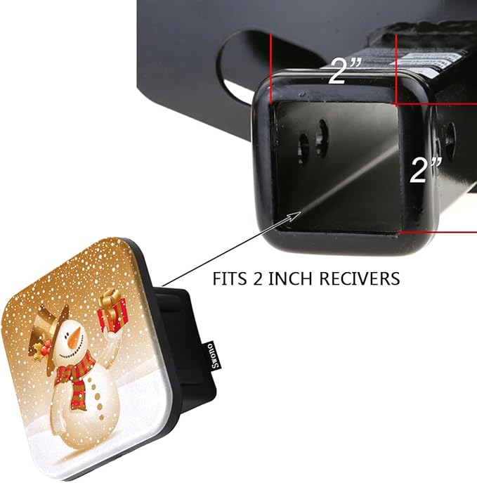 Swono Hitch Cover Snowman, Cute Christmas Snowman Gifts Box Winter Rubber 2 Inch Tow Rear Receivers Plug Covers Trailer Hitch Covers for for Pickup Trucks Cars Suvs, Gold