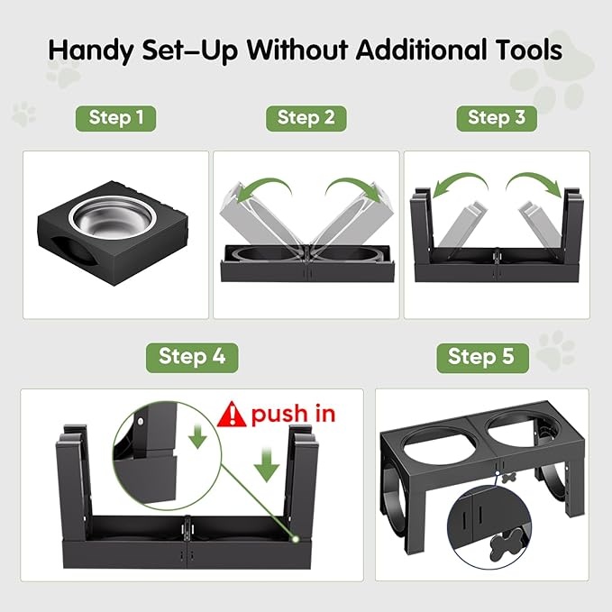 XIAZ Elevated Dog Bowls Large Breed Raised Dogs Bowl Stand Large/Medium Sized Dog 1L Food Water Bowl Stands 5 Heights Adjustable 9/11/12/14in Black Pet Feeder Dish Station