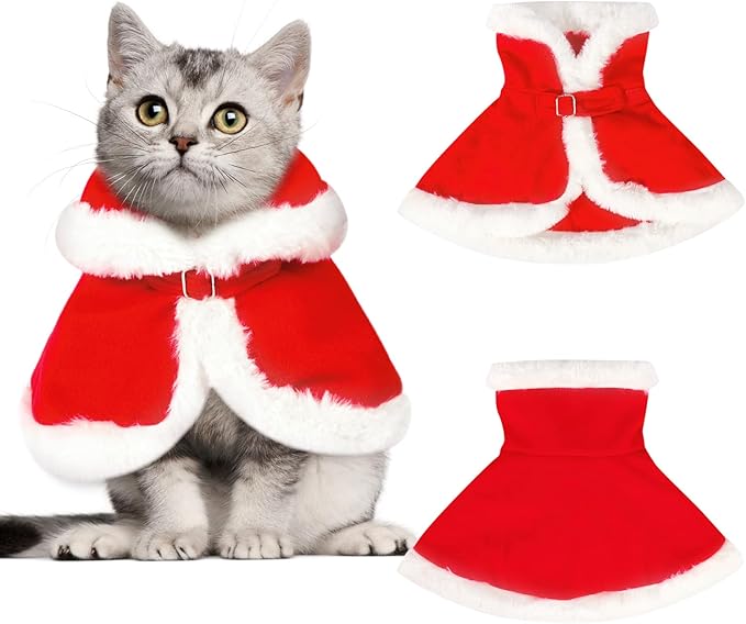 Dog Christmas Clothes Cloak, Pet Christmas Costume Poncho Cape for Cats Small Dogs, Kitten Santa Costume, Puppy Xmas Claus Costumes Apparel, Pet Santa Claus Red Cloak for New Year Party Cosplay