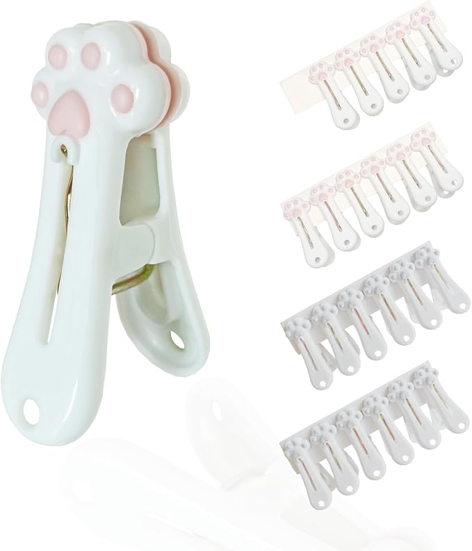 Plastic Clothespins Laundry Clothes Pins-24 Pack (Pink & Gray), Traceless Clothes Pegs, Bag Clips, Food Package Clip, with Cute Cat Claw Pattern