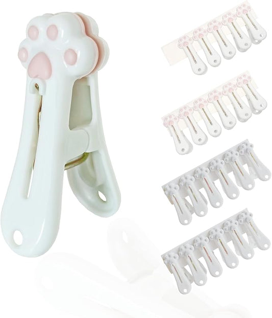 Plastic Clothespins Laundry Clothes Pins-24 Pack (Pink & Gray), Traceless Clothes Pegs, Bag Clips, Food Package Clip, with Cute Cat Claw Pattern