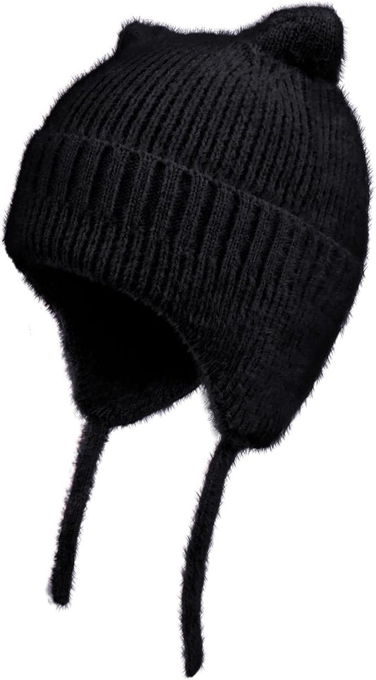 ZOORON Kids Winter Hat for Boys Girls, Cat Beanie Children Knit Skull Cap with Warm Ear Flap, Teen Beanie Hat Age 5-15 Years
