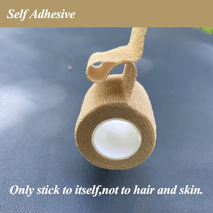 12 Pack Self Adhesive Bandage Wrap,2 Inches 5 Yards Black Vet Wrap Breathable Flexible Stretchy Cohesive Bandage for First Aid, Sprains Protection