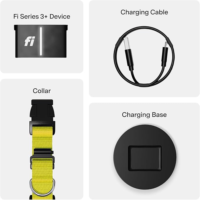 New Fi Series 3+ Smart Dog Collar - GPS Dog Tracker and Activity & New Fitness Monitor, Waterproof, LED Light, Escape Alerts, Nationwide Coverage [Free 6 Month Membership] (Yellow, Medium)