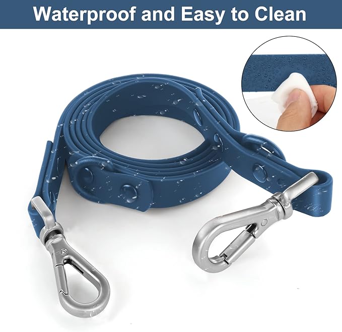 Wisedog Waterproof Dog Leash – 5ft/6ft Adjustable with 2 Hooks & Traffic Handle, Easy to Clean Double Clip Leash for Small, Medium, Large Dogs (Navy S)