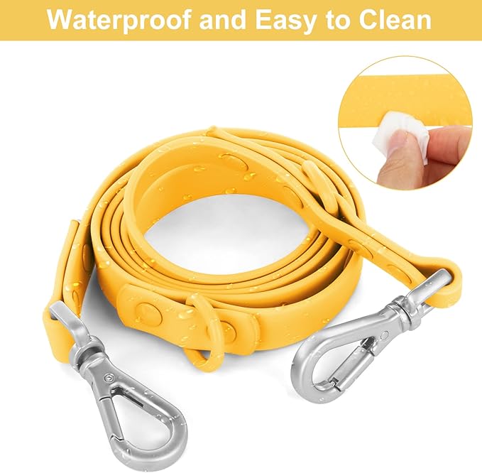 Wisedog Waterproof Dog Leash – 5ft/6ft Adjustable with 2 Hooks & Traffic Handle, Easy to Clean Double Clip Leash for Small, Medium, Large Dogs (Butter Yellow,S)