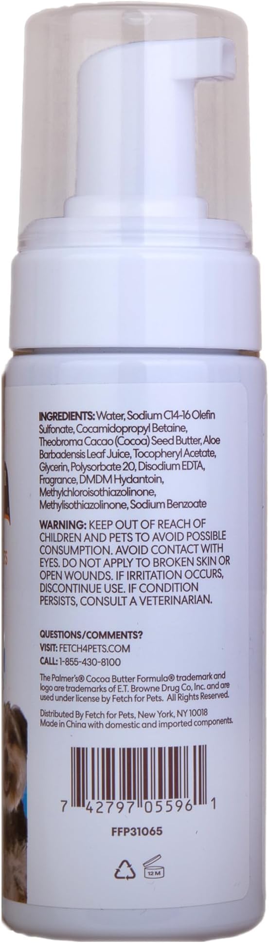Palmer's for Pets Bath Foam with Cocoa Butter; Waterless Dog Grooming Foam with Vitamin E and Cocoa Butter, Foaming “Dry Shampoo” for Dogs, 5 Fl Ounces