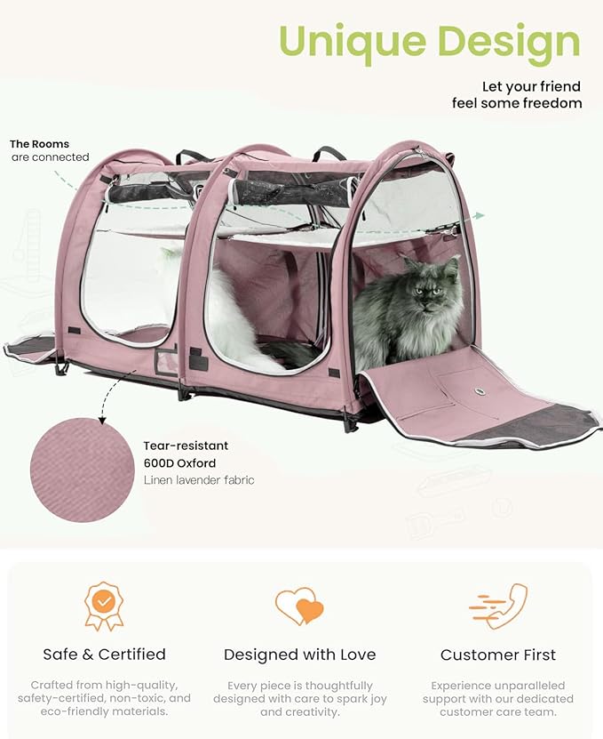 Portable Twin Compartment Show House Cat Cage Condo,Comfy Puppy Home Dog Travel Crate with Carry Bag/2 Hammocks/Mats & Collapsible Litter Box and Water Bottle