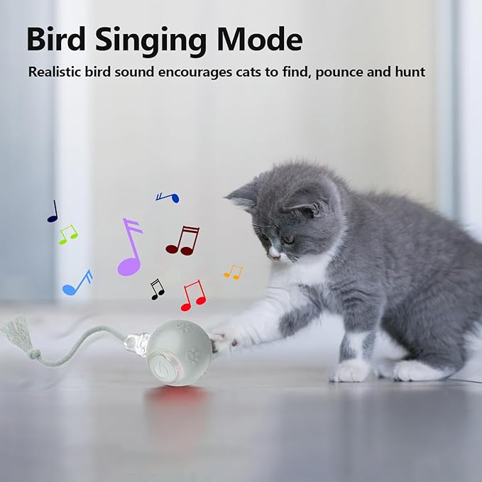 Interactive Cat Toys, Automatic Moving Cat Toy for Bored Indoor Adult Cats, Fast Rolling , Chirping & Motion-Activated Cat Toys, Fun Gift for Cats with Speedy Tail 2.0, USB Rechargeable(gray)